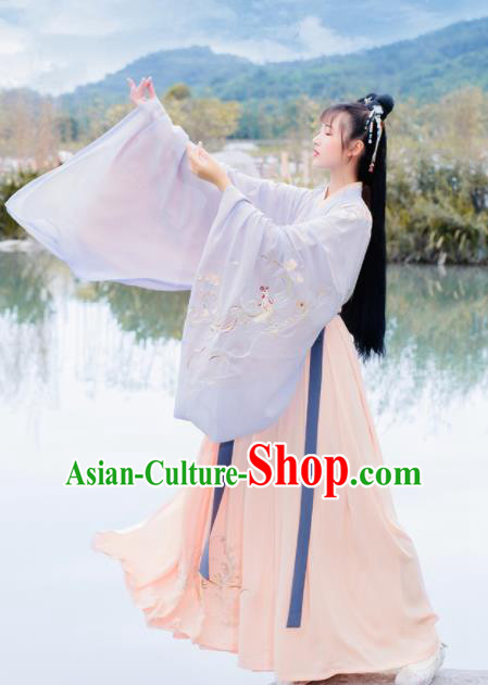 Chinese Ancient Palace Lady Embroidered Hanfu Dress Antique Traditional Jin Dynasty Princess Historical Costume for Women