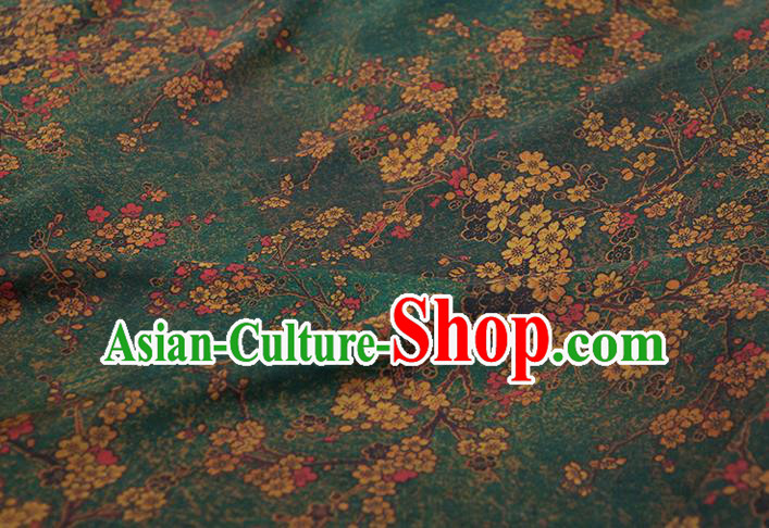 Asian Chinese Classical Plum Pattern Green Brocade Satin Drapery Traditional Cheongsam Brocade Silk Fabric