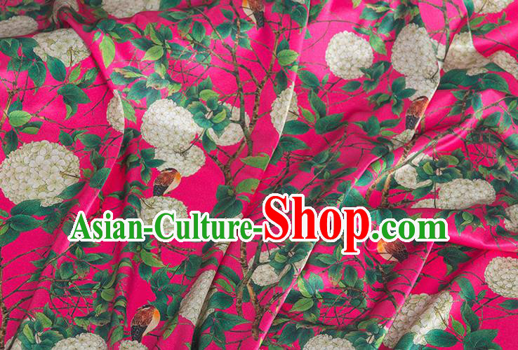 Asian Chinese Classical Hydrangea Pattern Rosy Brocade Satin Drapery Traditional Cheongsam Brocade Silk Fabric