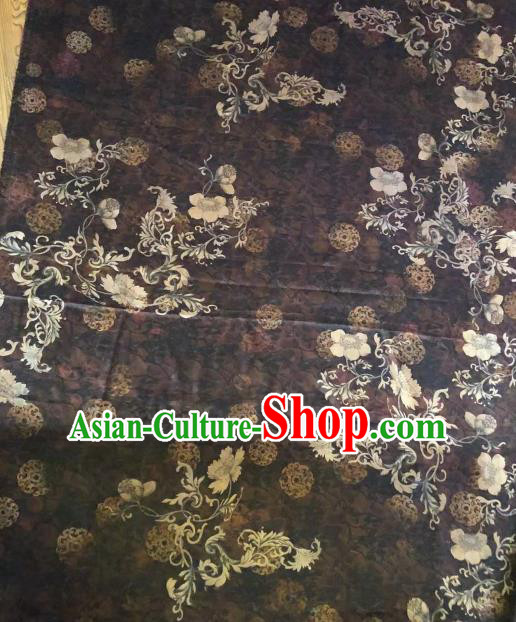 Asian Chinese Classical Flowers Pattern Brown Satin Drapery Gambiered Guangdong Gauze Brocade Traditional Cheongsam Brocade Silk Fabric