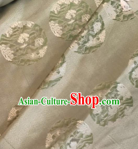 Asian Chinese Classical Pattern Beige Satin Drapery Gambiered Guangdong Gauze Brocade Traditional Cheongsam Brocade Silk Fabric