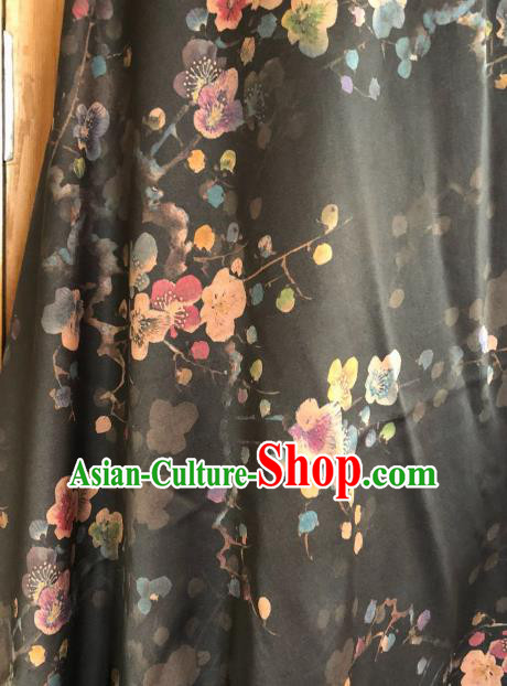 Asian Chinese Classical Plum Flowers Pattern Black Satin Drapery Gambiered Guangdong Gauze Brocade Traditional Cheongsam Brocade Silk Fabric
