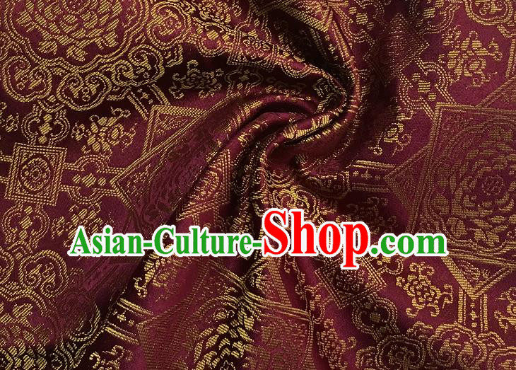 Asian Chinese Cheongsam Classical Pattern Wine Red Satin Drapery Brocade Traditional Brocade Silk Fabric