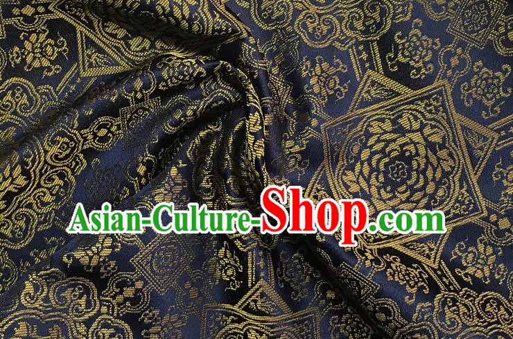 Asian Chinese Cheongsam Classical Pattern Navy Satin Drapery Brocade Traditional Brocade Silk Fabric
