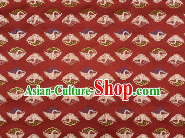 Japanese Traditional Kimono Classical Cranes Pattern Red Brocade Asian Japan Satin Drapery Silk Fabric