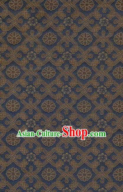 Japanese Traditional Kimono Classical Sunflowers Pattern Navy Brocade Asian Japan Satin Drapery Silk Fabric