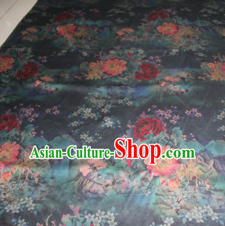Chinese Traditional Cheongsam Classical Peony Pattern Black Gambiered Guangdong Gauze Asian Satin Drapery Brocade Silk Fabric