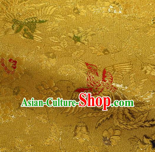 Japanese Traditional Kimono Classical Phoenix Peony Pattern Golden Brocade Damask Asian Japan Nishijin Satin Drapery Silk Fabric
