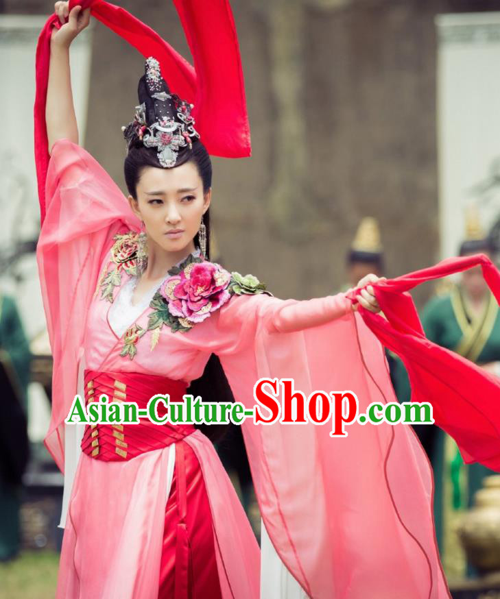 Chinese Ancient Dancer Hanfu Dress The Legend of Deification Shang Dynasty Imperial Consort Su Daji Historical Costume and Headpiece