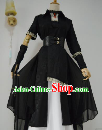 Chinese Cosplay Swordswoman Costume Ancient Female Assassin Black Dress for Women