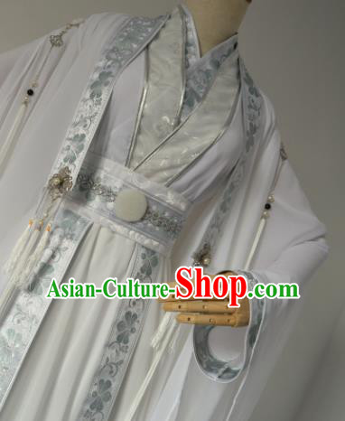 Chinese Customized Traditional Cosplay Swordsman Costume Ancient Drama Childe Prince White Clothing for Men
