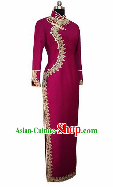 Chinese Traditional Customized Rosy Cheongsam National Costume Classical Qipao Dress for Women