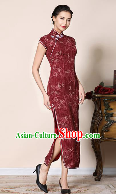 Chinese Traditional Customized Wine Red Cheongsam National Costume Classical Qipao Dress for Women