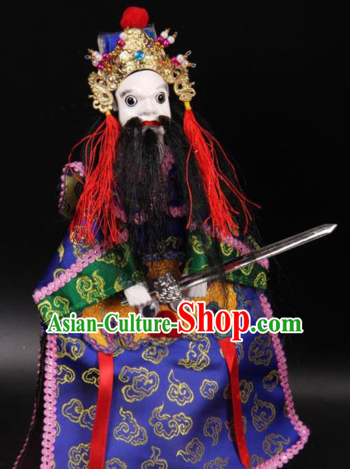 Traditional Chinese Handmade General Blue Marionette Puppets Old Men Puppet String Puppet Wooden Image Arts Collectibles