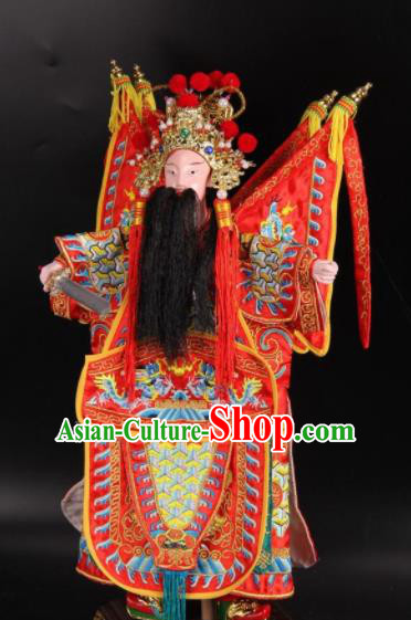 Traditional Chinese Handmade Red Armor Liu Bei Puppet Marionette Puppets String Puppet Wooden Image Arts Collectibles