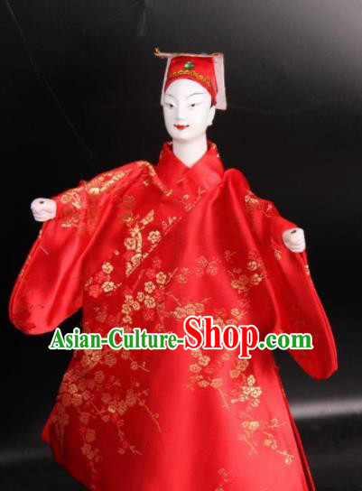 Traditional Chinese Handmade Red Robe Gifted Scholar Puppet Marionette Puppets String Puppet Wooden Image Arts Collectibles