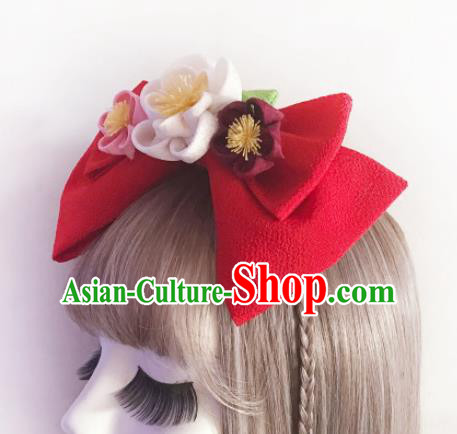 Asian Japan Geisha Red Bowknot Hair Comb Japanese Traditional Hair Accessories for Women