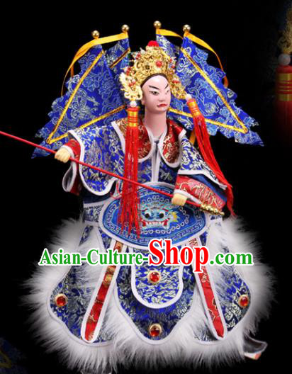 Traditional Chinese Handmade Blue Clothing Takefu Lv Bu Puppet Marionette Puppets String Puppet Wooden Image Arts Collectibles