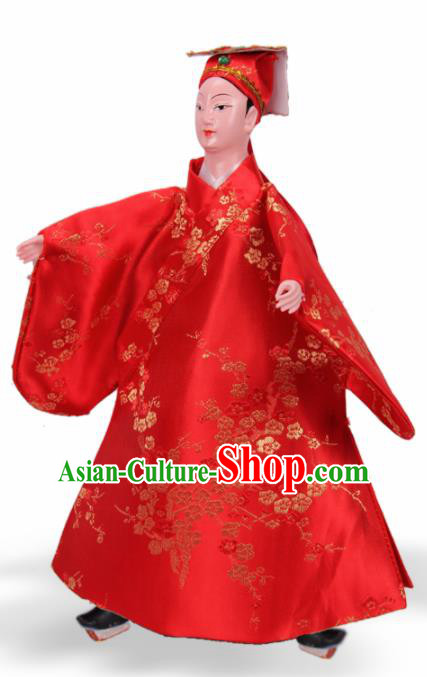 Traditional Chinese Handmade Red Robe Niche Puppet Marionette Puppets String Puppet Wooden Image Arts Collectibles