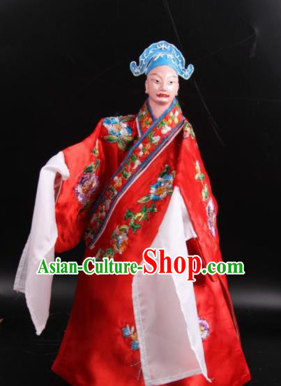 Traditional Chinese Handmade Red Robe Scholar Puppet Marionette Puppets String Puppet Wooden Image Arts Collectibles