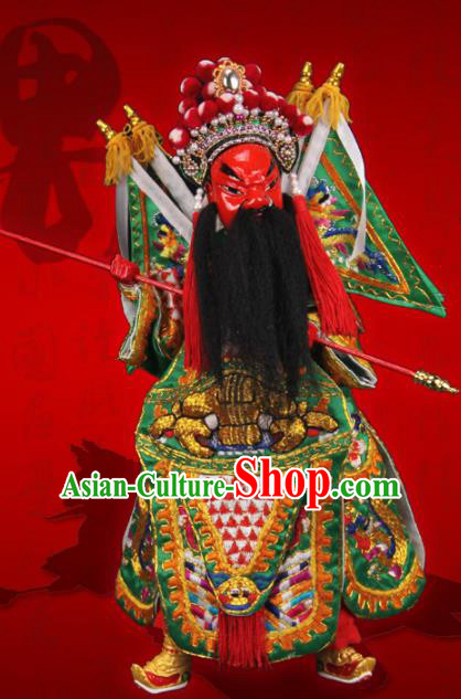 Traditional Chinese Handmade Green General Guan Yu Puppet Marionette Puppets String Puppet Wooden Image Arts Collectibles