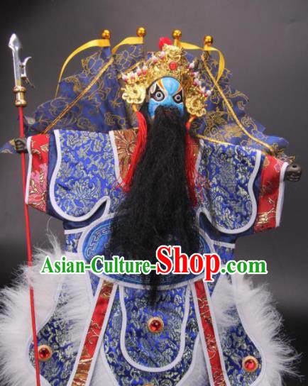 Traditional Chinese Handmade Blue General Puppet Marionette Puppets String Puppet Wooden Image Arts Collectibles