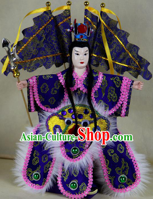Chinese Traditional Royalblue General Lv Bu Marionette Puppets Handmade Puppet String Puppet Wooden Image Arts Collectibles