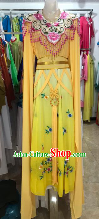 Traditional Chinese Handmade Beijing Opera Diva Costumes Ancient Peri Yellow Dress for Women