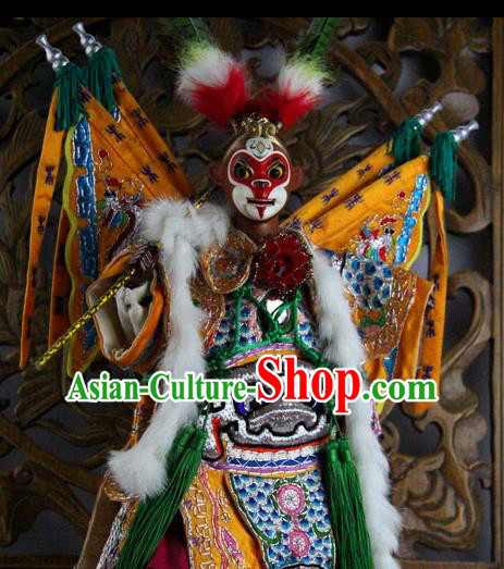 Traditional Chinese Yellow Handsome Monkey King Marionette Puppets Handmade Puppet String Puppet Wooden Image Arts Collectibles