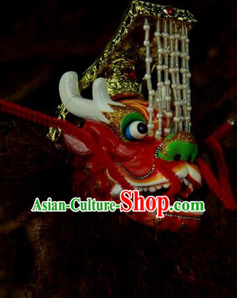 Traditional Chinese Handmade Red Dragon Head Puppet Marionette Puppets String Puppet Wooden Image Arts Collectibles