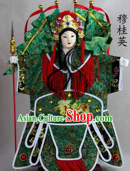 Traditional Chinese Green General Mu Guiying Marionette Puppets Handmade Puppet String Puppet Wooden Image Arts Collectibles