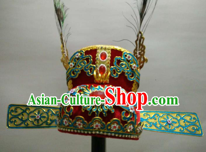 Traditional Chinese Beijing Opera Niche Red Hat Ancient Scholar Headwear for Men