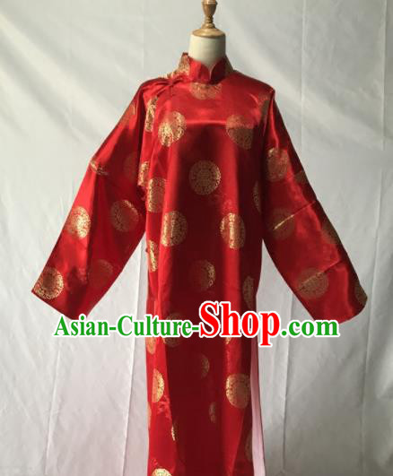 Traditional Chinese Huangmei Opera Niche Red Long Gown Ancient Qing Dynasty Prince Costume for Men