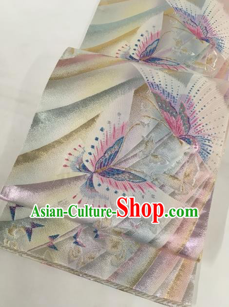 Traditional Japanese Classical Colorful Butterfly Pattern Waistband Kimono Nishijin Brocade Accessories Yukata Belt for Women