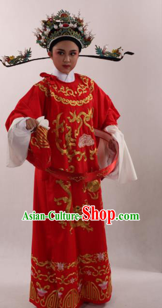 Traditional Chinese Huangmei Opera Niche Red Robe Ancient Number One Scholar Embroidered Costume for Men