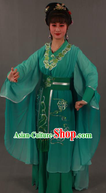 Traditional Chinese Peking Opera Actress Green Dress Ancient Madam White Snake Xiao Qing Costumes for Women
