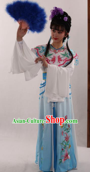 Traditional Chinese Peking Opera Diva Blue Dress Ancient Goddess Princess Costume for Women