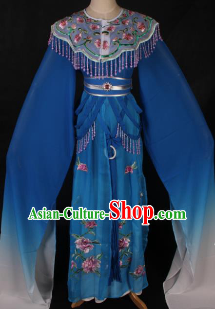 Traditional Chinese Shaoxing Opera Princess Blue Dress Ancient Peking Opera Diva Fairy Costume for Women