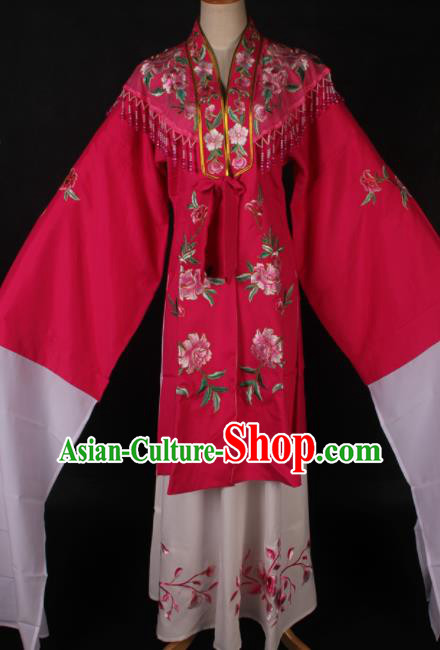 Traditional Chinese Shaoxing Opera Embroidered Rosy Dress Ancient Peking Opera Diva Costume for Women