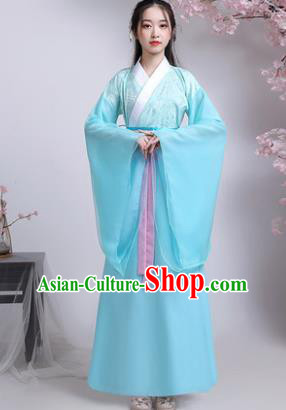 Chinese Ancient Drama Peri Blue Hanfu Dress Traditional Han Dynasty Court Princess Replica Costumes for Women