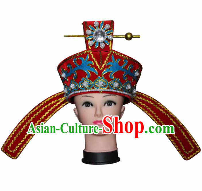 Traditional Chinese Shaoxing Opera Niche Red Hat Ancient Tang Dynasty Number One Scholar Headwear for Men