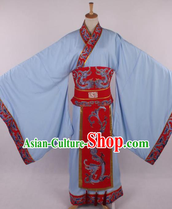 Traditional Chinese Shaoxing Opera Niche Embroidered Blue Clothing Ancient Han Dynasty Minister Costume for Men