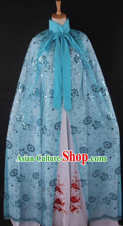 Professional Chinese Beijing Opera Swordswoman Blue Cloak Ancient Traditional Peking Opera Diva Costume for Women