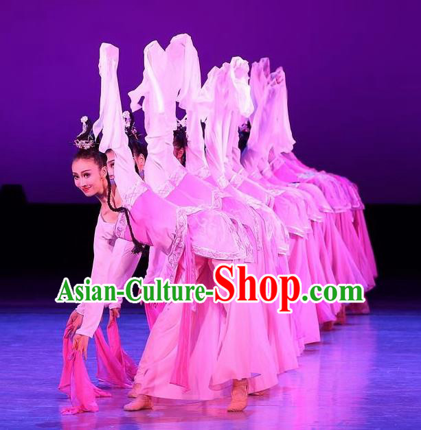 Traditional Chinese Classical Dance Tao Yao Costume Water Sleeve Dance Dress for Women