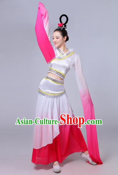 Traditional Chinese Classical Dance Cai Wei Costume Group Dance Water Sleeve Dance Rosy Dress for Women