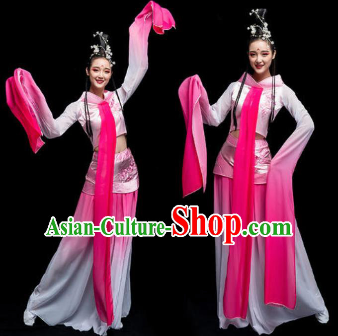Traditional Chinese Classical Dance Cai Wei Costume Court Dance Water Sleeve Dance Pink Dress for Women