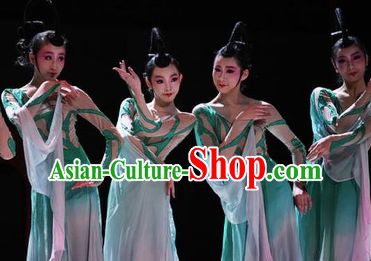 Traditional Chinese Classical Dance Fen Mo Costume Beautiful Dance Green Dress for Women