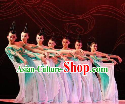Traditional Chinese Classical Dance Fen Mo Costume Beautiful Dance Green Dress for Women