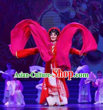 Traditional Chinese Classical Dance Guo Se Tian Xiang Costume Water Sleeve Beautiful Dance Red Dress for Women