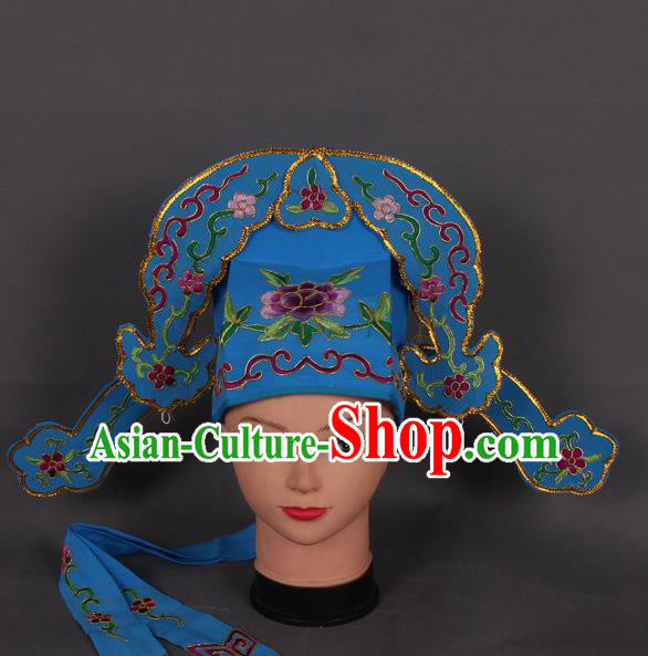 Traditional Chinese Shaoxing Opera Niche Royalblue Hat Ancient Gifted Scholar Hair Accessories Headwear for Men